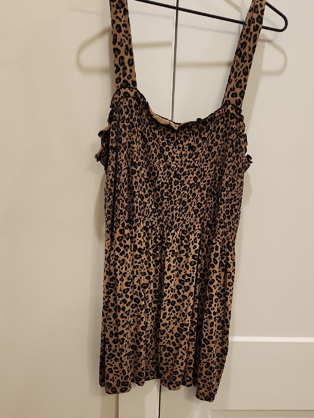 VENUS Brown and Black Leopard Smocked Tank Top